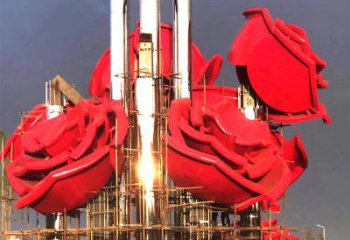 大型不銹鋼玫瑰園林雕塑