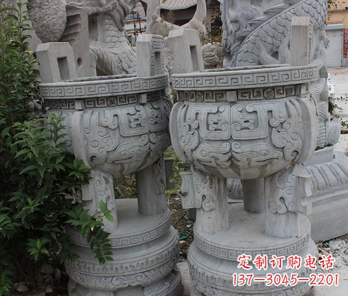 仿古三足香爐石雕 (3)