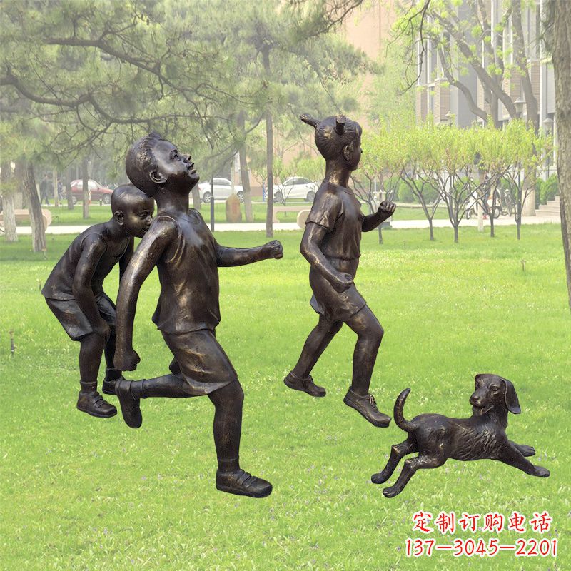 仿銅跑步小孩雕塑