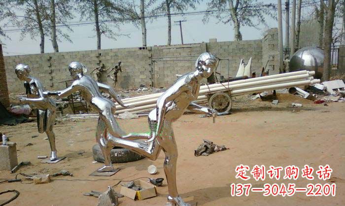 精致美麗的不銹鋼跑步女孩雕塑