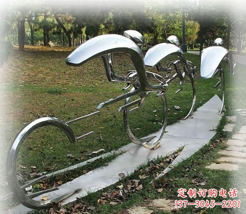 公園不銹鋼騎車比賽人物運動雕塑
