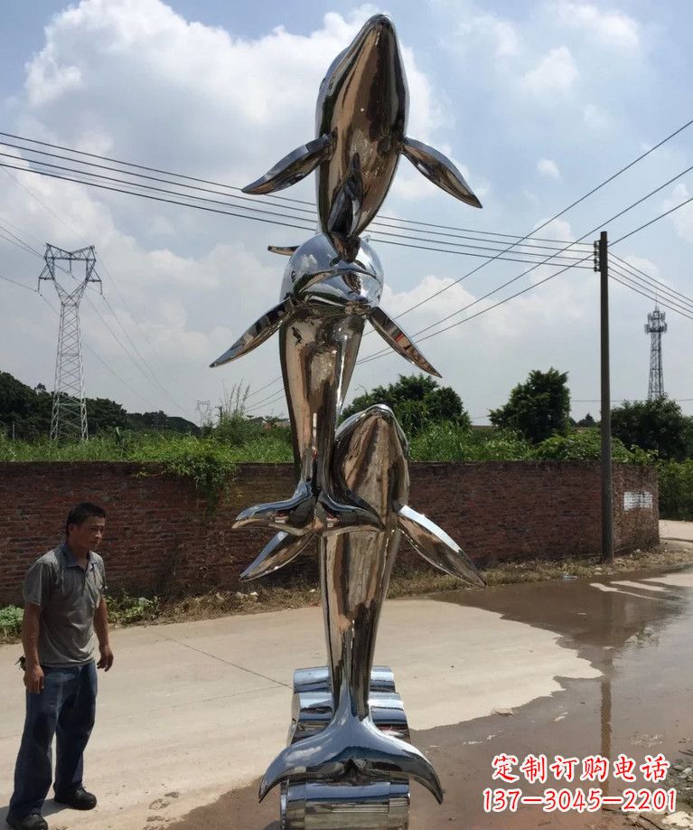 不銹鋼跳躍海豚雕塑
