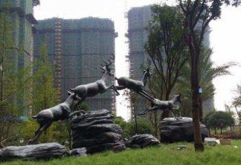飛奔小鹿小區精美動物銅雕
