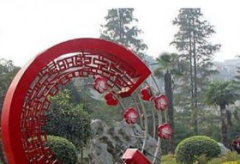 靈動奔放的不銹鋼和梅花圓環雕塑