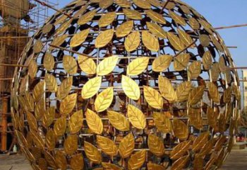 不銹鋼樹葉鏤空球景觀雕塑
