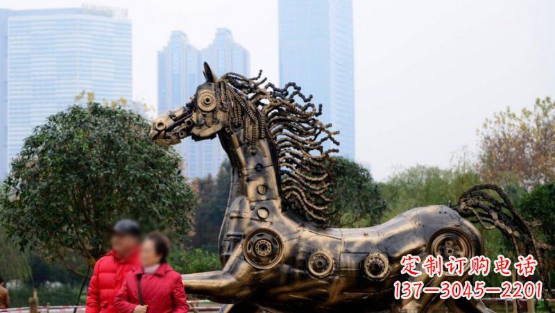 公園抽象機械馬動物銅雕