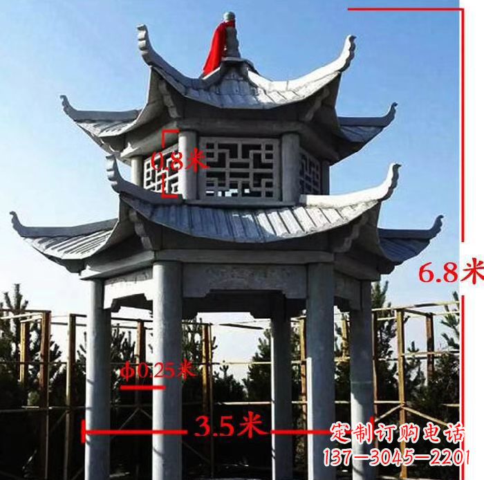 杰出的大理石六角石雙層涼亭雕塑