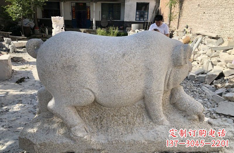 公園大理石母子豬石雕