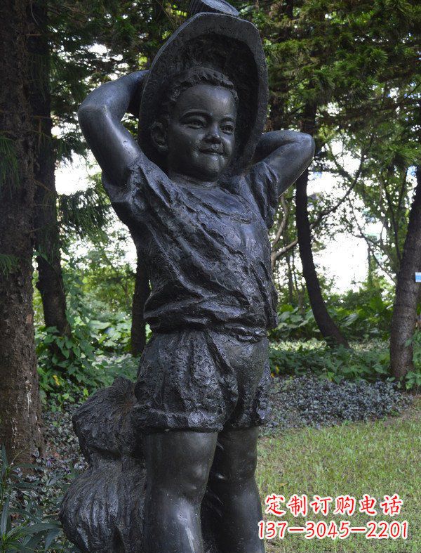 優雅童子·少年戴草帽銅雕