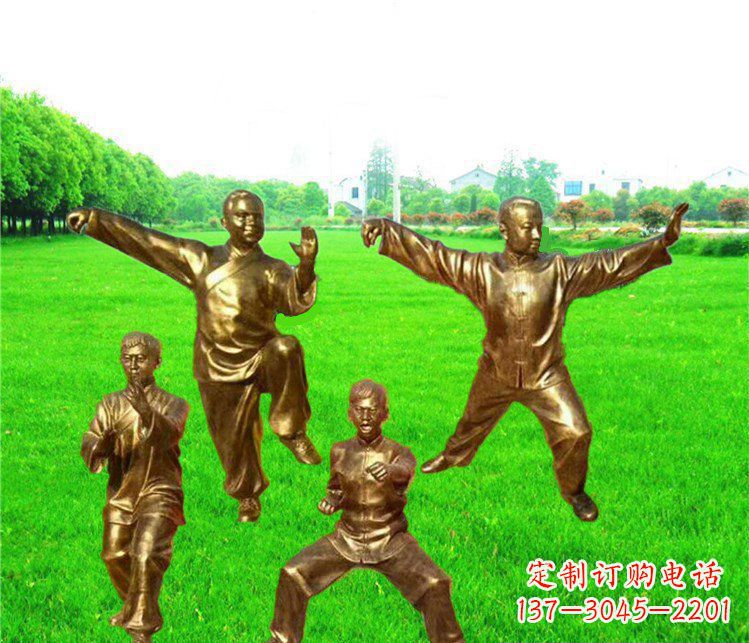公園景觀打太極人物玻璃鋼仿銅雕塑