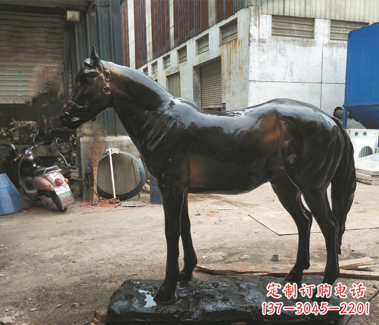 公園駿馬動物玻璃鋼仿銅擺件