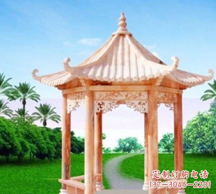 藝術精美的六角涼亭石雕