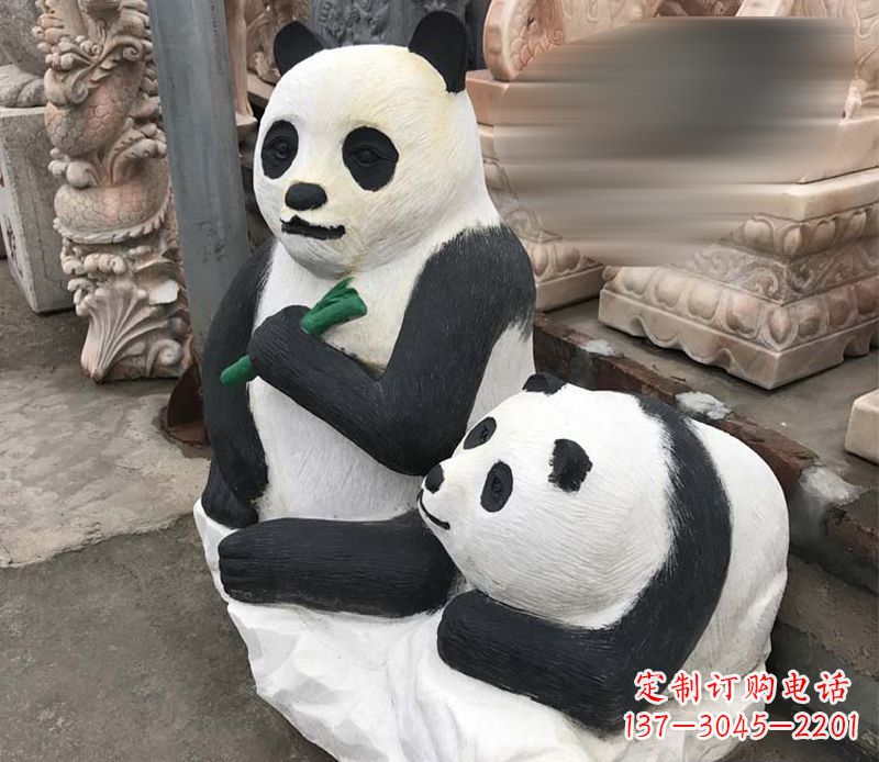 領雕塑——公園母子熊貓石雕