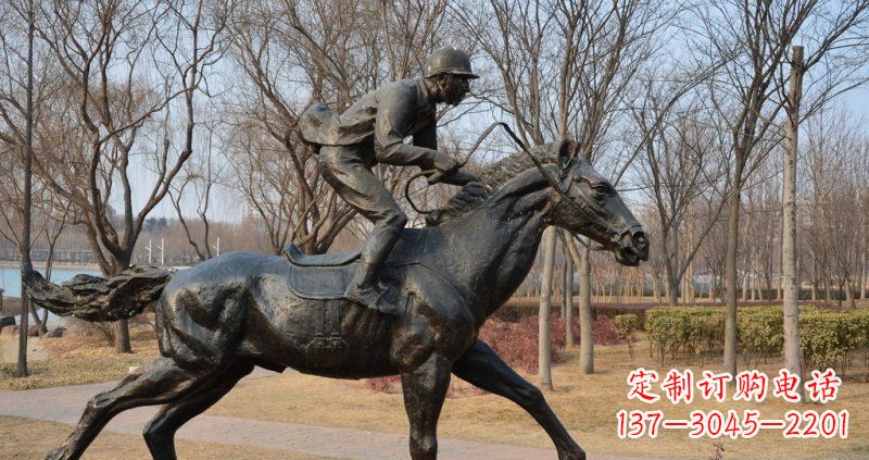 公園騎馬的戰士小品銅雕