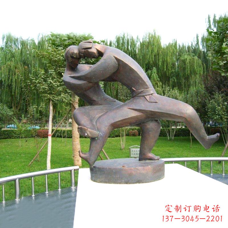 公園體育運(yùn)動(dòng)抽象摔跤人物銅雕