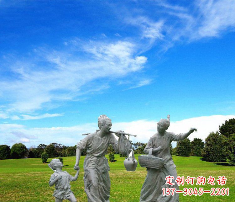 公園銅雕一家三口小品人物雕塑