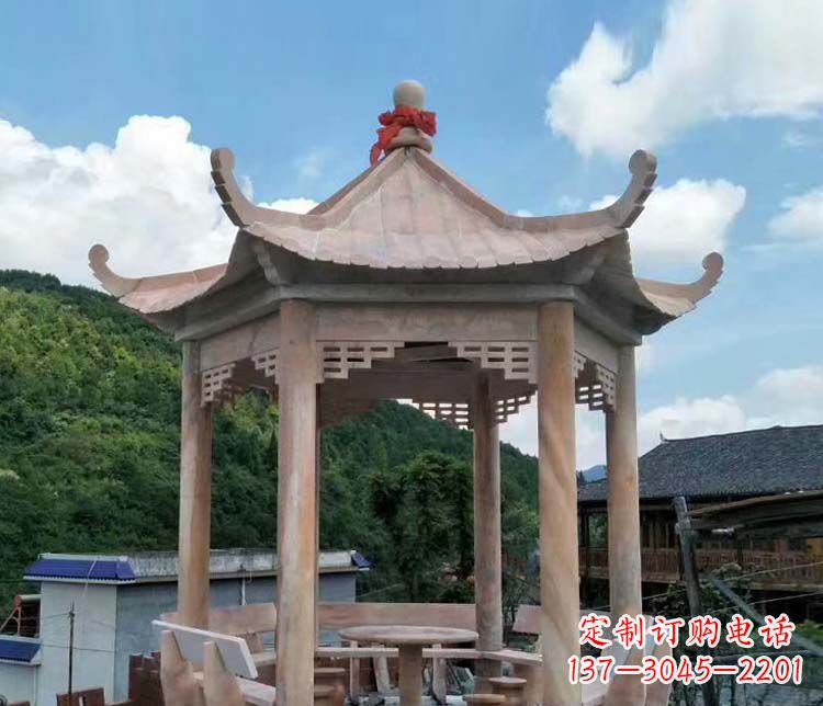 一流的公園晚霞紅六角石雕涼亭 一流的公園晚霞紅六角石雕涼亭