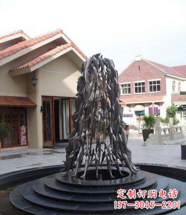 歡樂魚群，噴泉銅雕