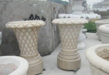 花籃式石雕鏤空花盆