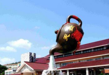 傳統銅質茶壺雕塑
