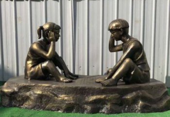 兒童雕塑-銅雕下棋展示精美的藝術