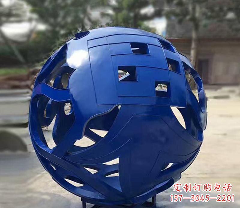 廣場不銹鋼創意藍色鏤空球景觀雕塑