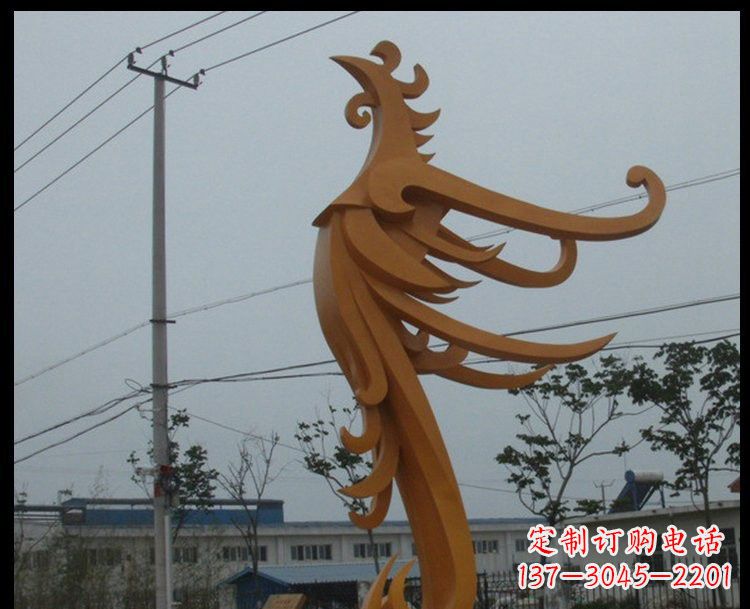 廣場不銹鋼金色鳳凰雕塑
