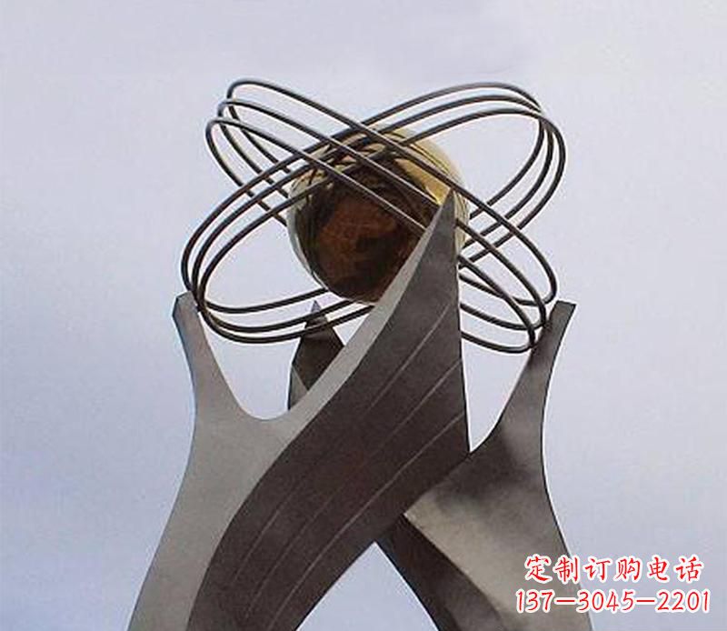 廣場大型不銹鋼創意雙手托球雕塑
