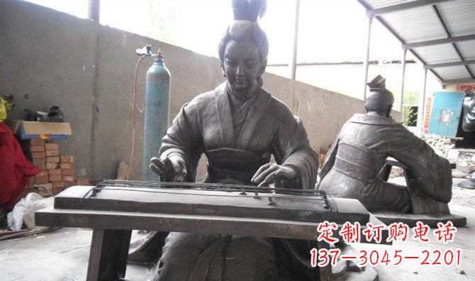 廣場彈古琴古代人物銅雕
