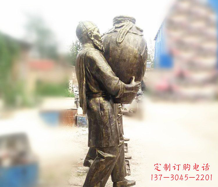 廣場銅雕店小二抱酒人物雕塑