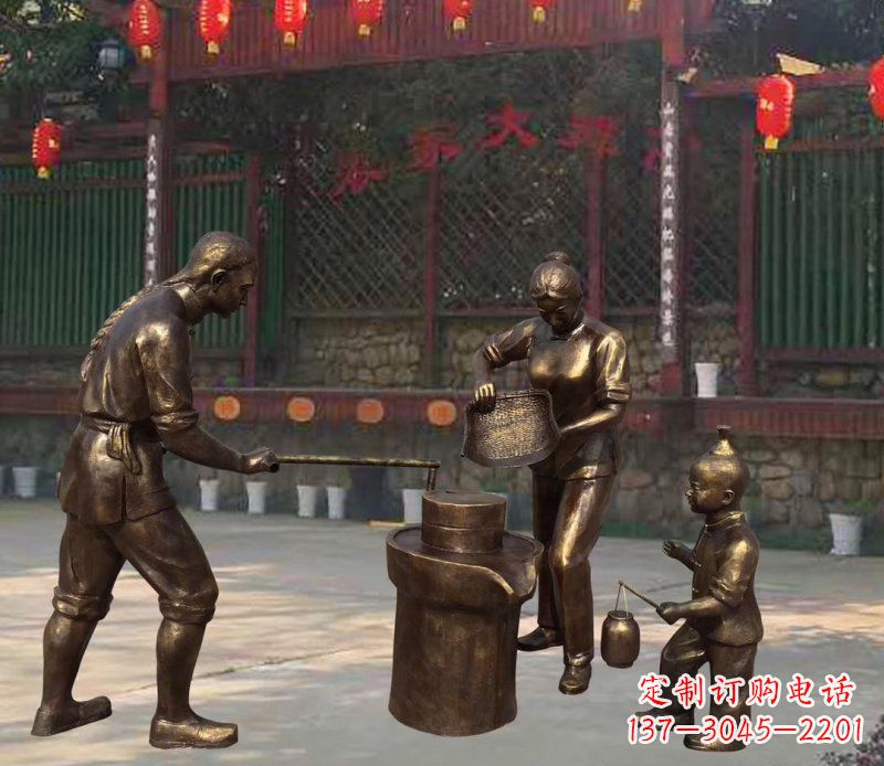 廣場銅雕磨豆子人物雕塑