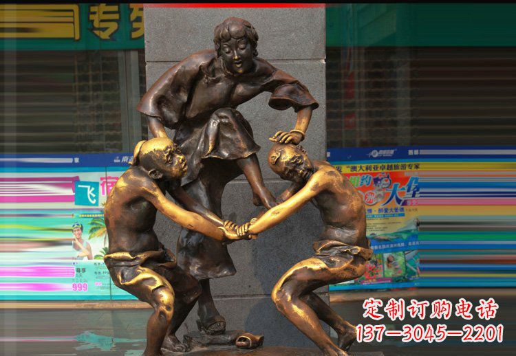 廣場銅雕摔跤小品人物雕塑
