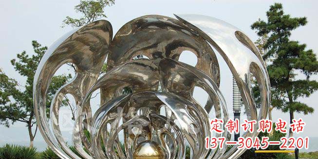 海邊不銹鋼抽象珍珠雕塑