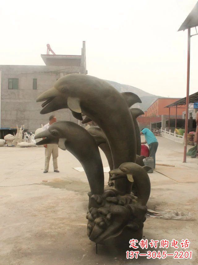 海豚玻璃鋼仿銅動物雕塑