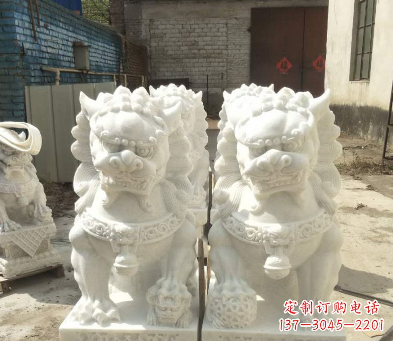 漢白玉踩繡球獅子石雕_1 漢白玉踩繡球獅子石雕_1