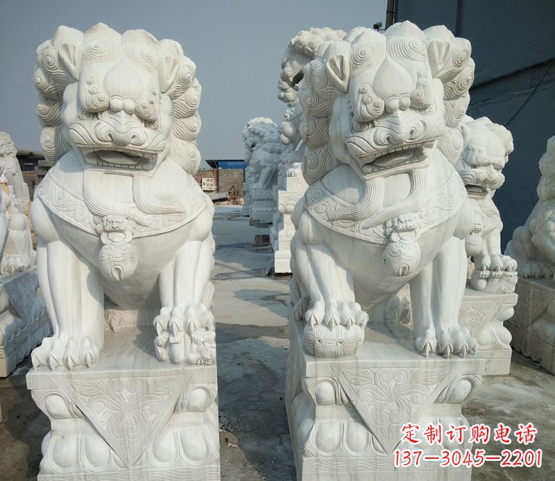 漢白玉踩球獅子門口鎮宅石雕