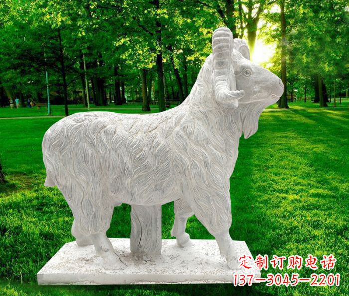 漢白玉山羊公園動物石雕_2