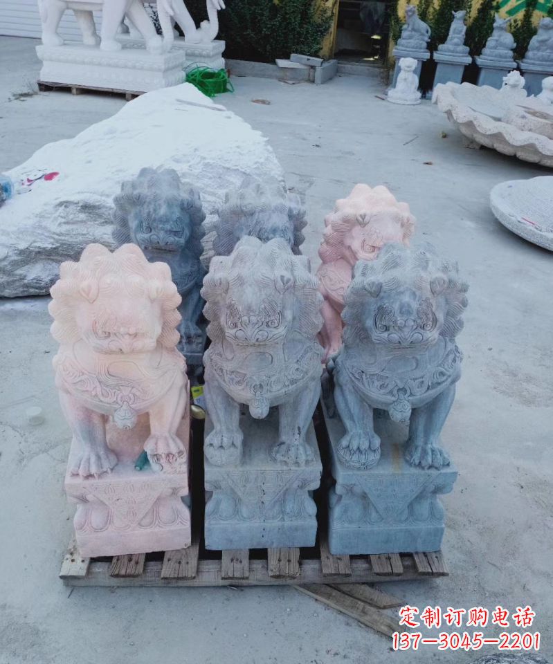 漢白玉招財獅子門墩雕塑