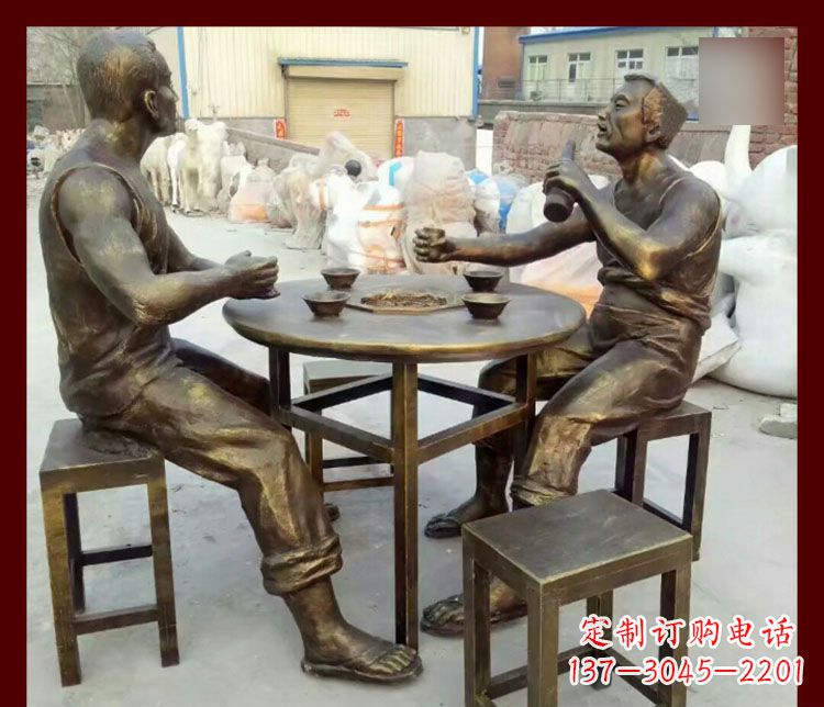 喝酒吃飯的人物銅雕
