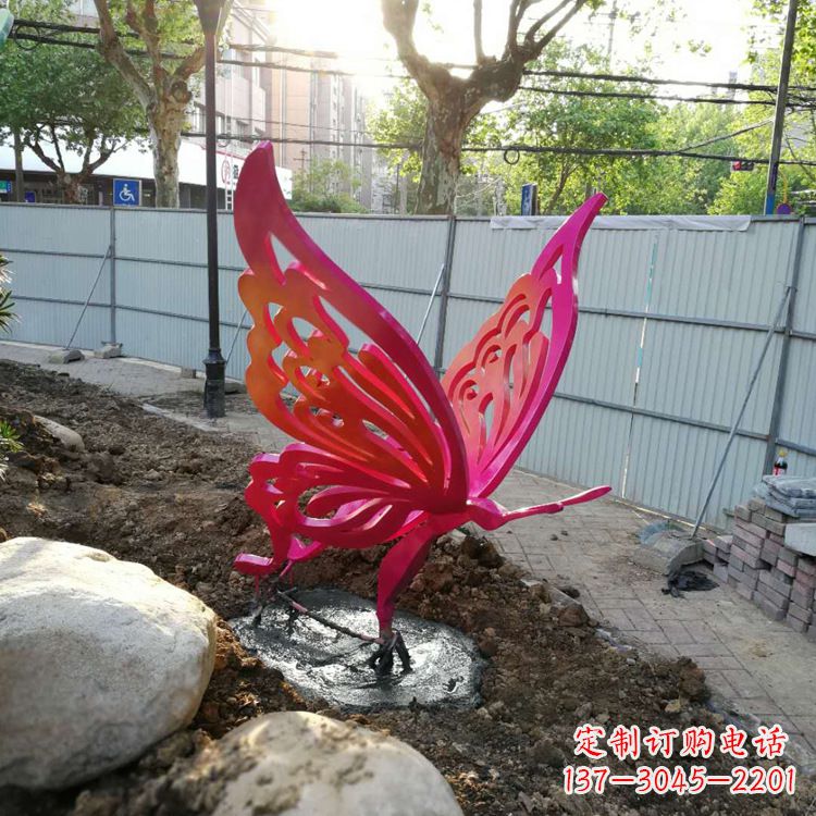 紅色不銹鋼蝴蝶園林擺件