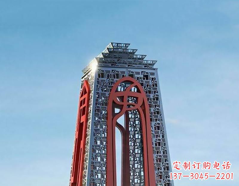 紅色廣場不銹鋼大型景觀雕塑