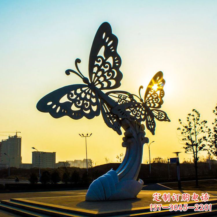 戶外不銹鋼城市廣場景觀蝴蝶雕塑，公園金屬昆蟲裝飾雕塑