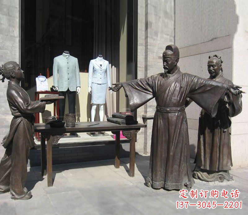 街邊更衣的古代人物小品銅雕