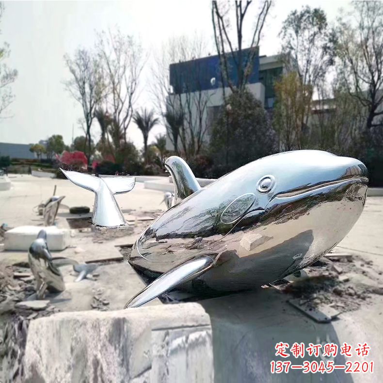 鏡面不銹鋼鯨魚雕塑-公園廣場創意動物雕塑