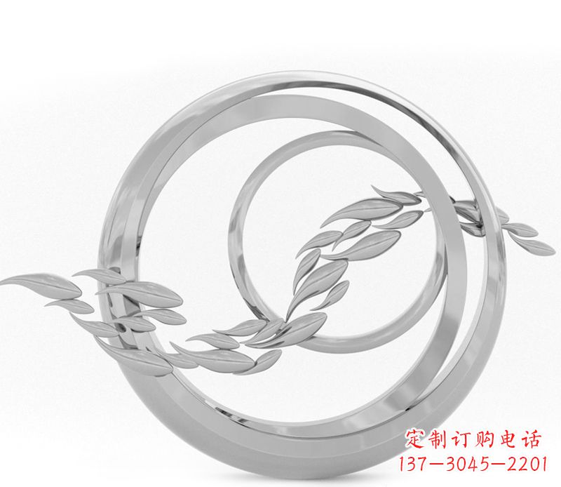 鏡面不銹鋼魚群圓環雕塑