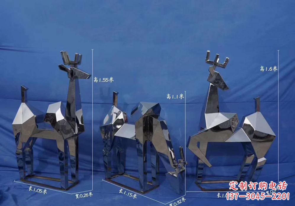 鏡面抽象幾何鹿不-銹-鋼-雕-塑-