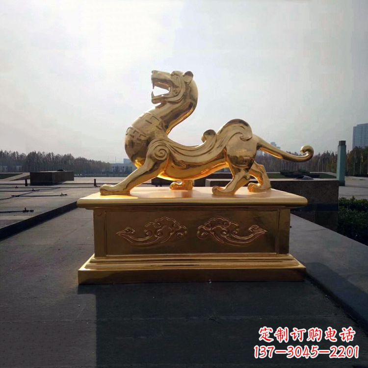鎏金白虎銅雕-景區園林廣場神獸雕塑擺件