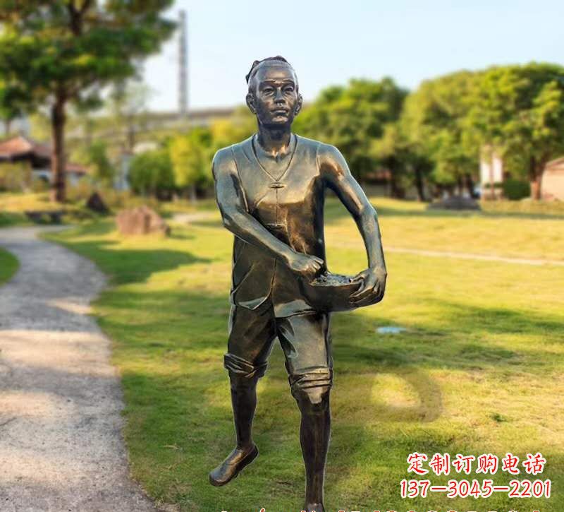 農耕施肥人物銅雕