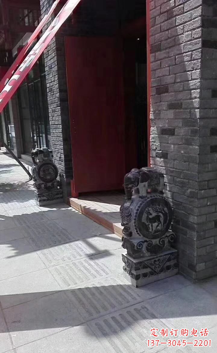 青石仿古大象門墩抱鼓石