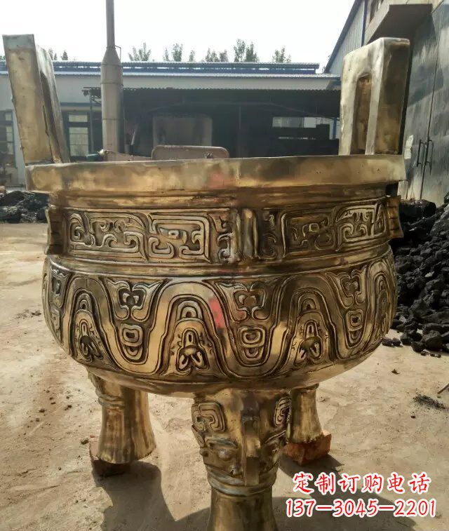 三足香爐寺廟銅雕 (2)
